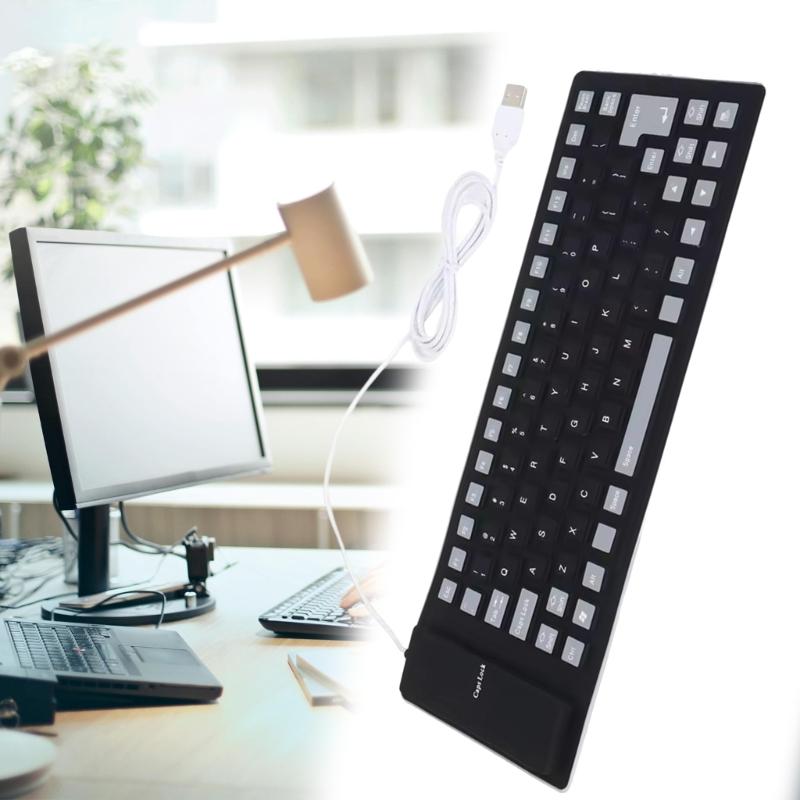 Silents Silicone Keyboards 85Keys USB Wireds Flexible and Foldable Rollups Keyboards for PC and Laptop Use Waterproof