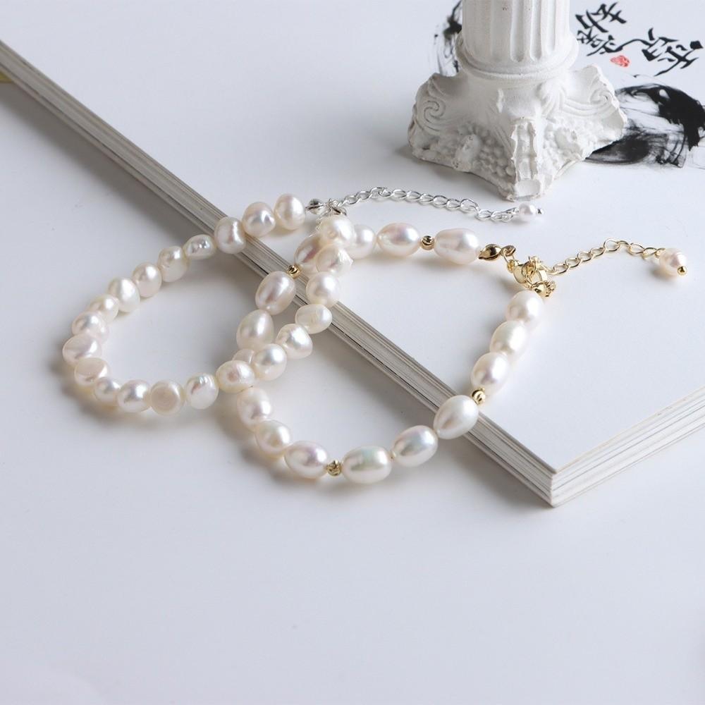 Small Rice Pearls Rice Pearl Strand Bracelets Adjustable Chain Beaded Strand Bracelets Women