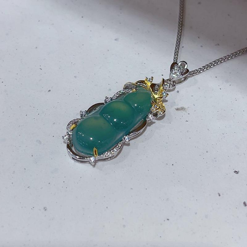 Sace Gems S925 Sterling Silver Certified 11*26MM Natual Jade Pendant Necklaces for Womne Engagement Cocktail Party Fine Jewelry