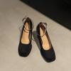 New Spring and Autumn one-word buckle with small high heels women's waterproof table square head shallow mouth thick heel women's single shoes