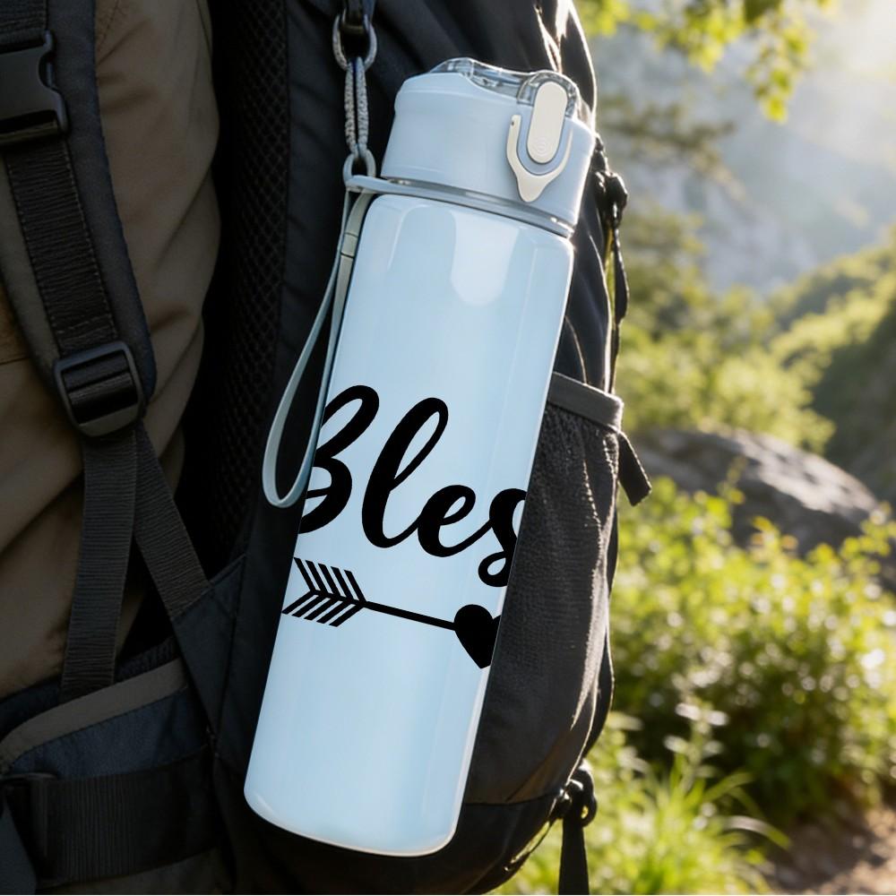 1PC Blessed Arrow Text 750ml Color Plastic Sports Water Bottle Leakproof Flip Straw Lid Suitable for Sports Office Home Use