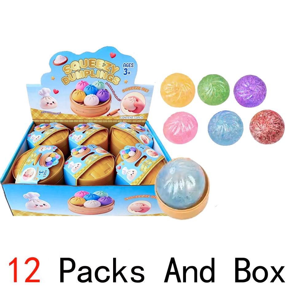 Mini Dumpling Bun Decompression Ball Pink With Steamer Basket Glitter Colored Shaped Venting beads Round Sensory Bouncy Durable Elastic