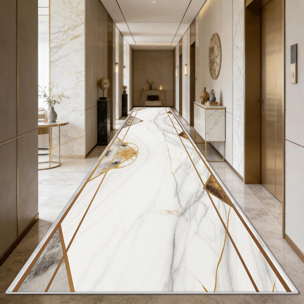 European Style Marble Long Corridor Carpet Luxury Decoration Easy Cleaning Washable Floor Mat Hall Aisle Runner Rug Customizable