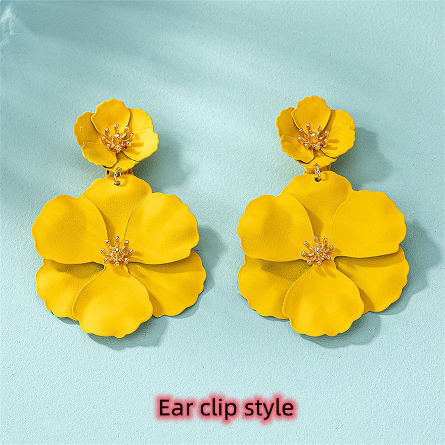 

Богемные крупные серьги-капли с цветами для женщин, свадебные, трендовые, длинные, двухслойные, с эмалью, с цветочным кристаллом, серьги-гвоздики, клипсы для ушей, корейские