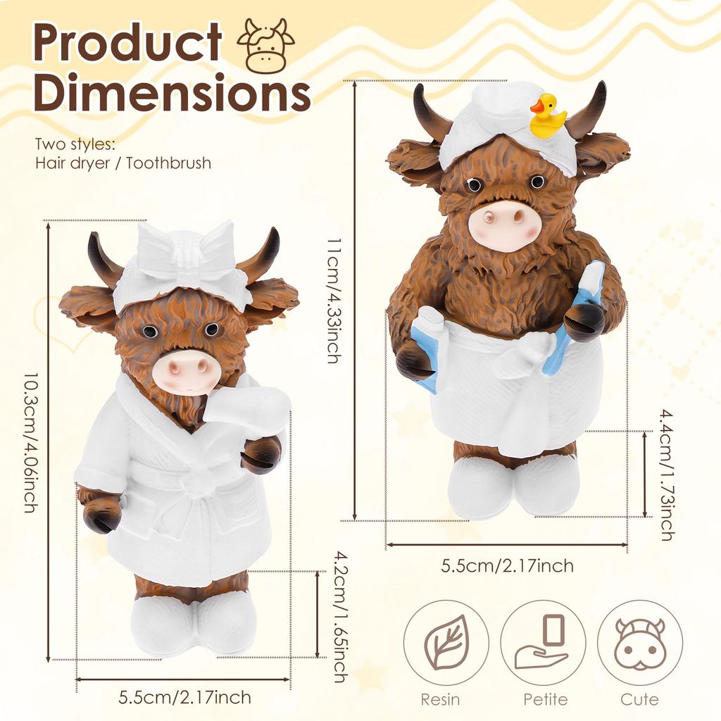 2Pcs Highland Cow Statue Home Ornament Resin Statue Ox Figurine for Home Bookshelf Office Table Decor Figurine As Birthday Gift