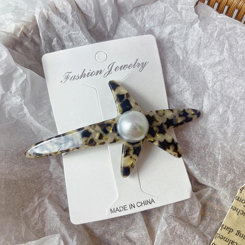 High Quality Starfish Pearl Spring Clip Simple Temperament Acetate Hairpin Star  Top Clip Side Clip Women's Hair Accessories