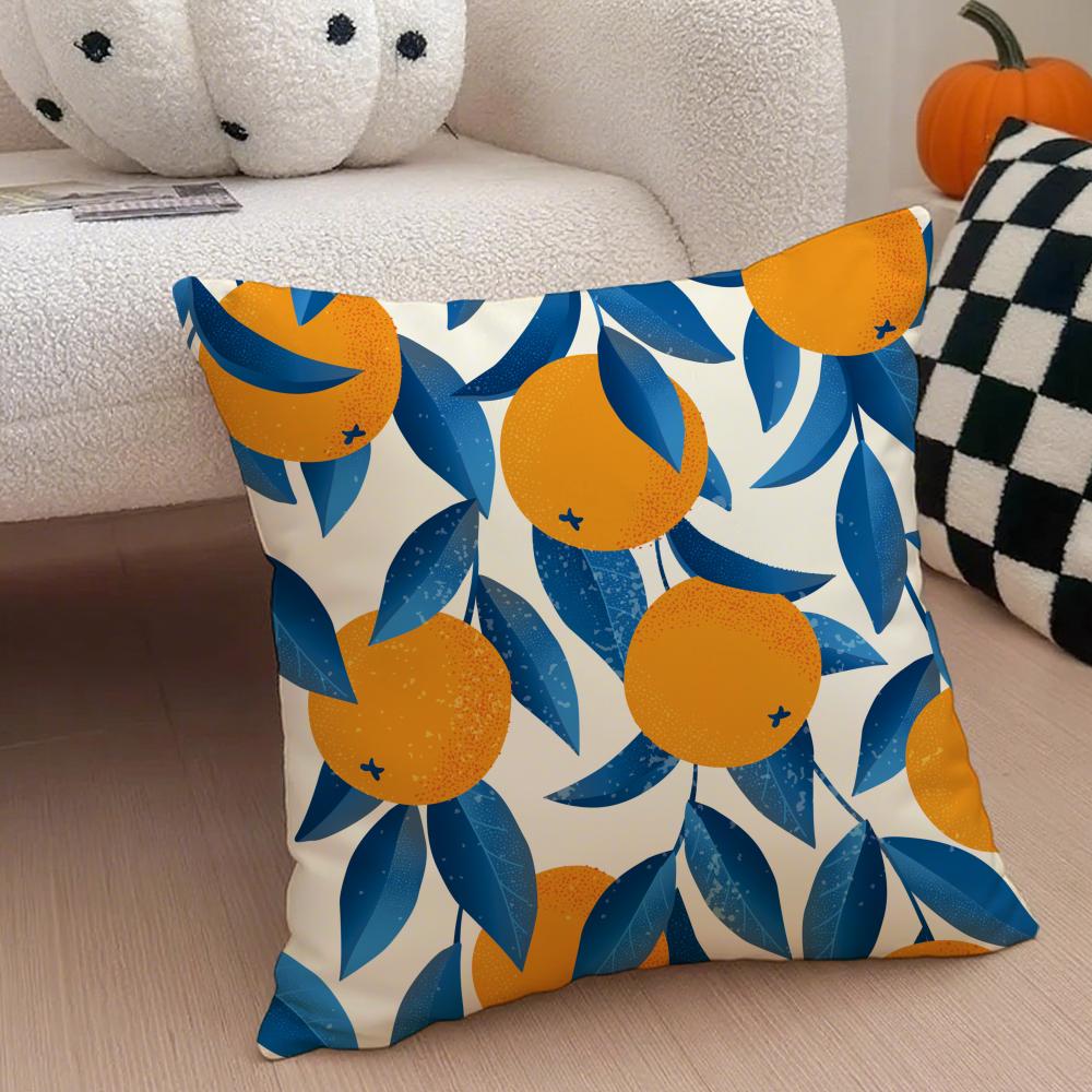 Fresh Vibrant Textile Pattern FFruit Print Art Cushion Cover Throw Pillow Cover Hidden Button Durable Polyester Chair Cushion