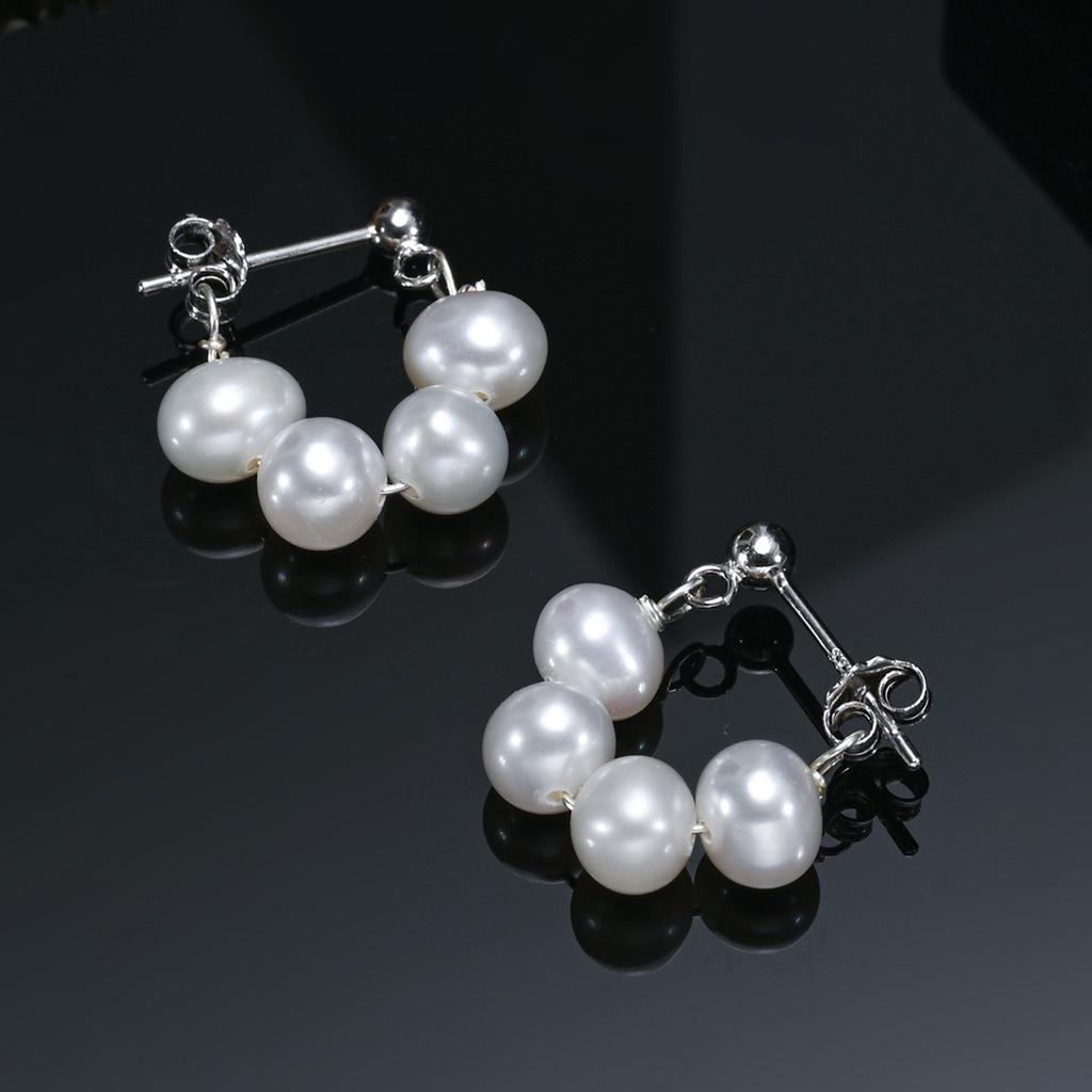 Cut 5-6mm Natural Freshwater White Pearl Flat Round Ear Studs 925 Sterling Silver Earrings Fine For Women Girls Jewelry Gifts