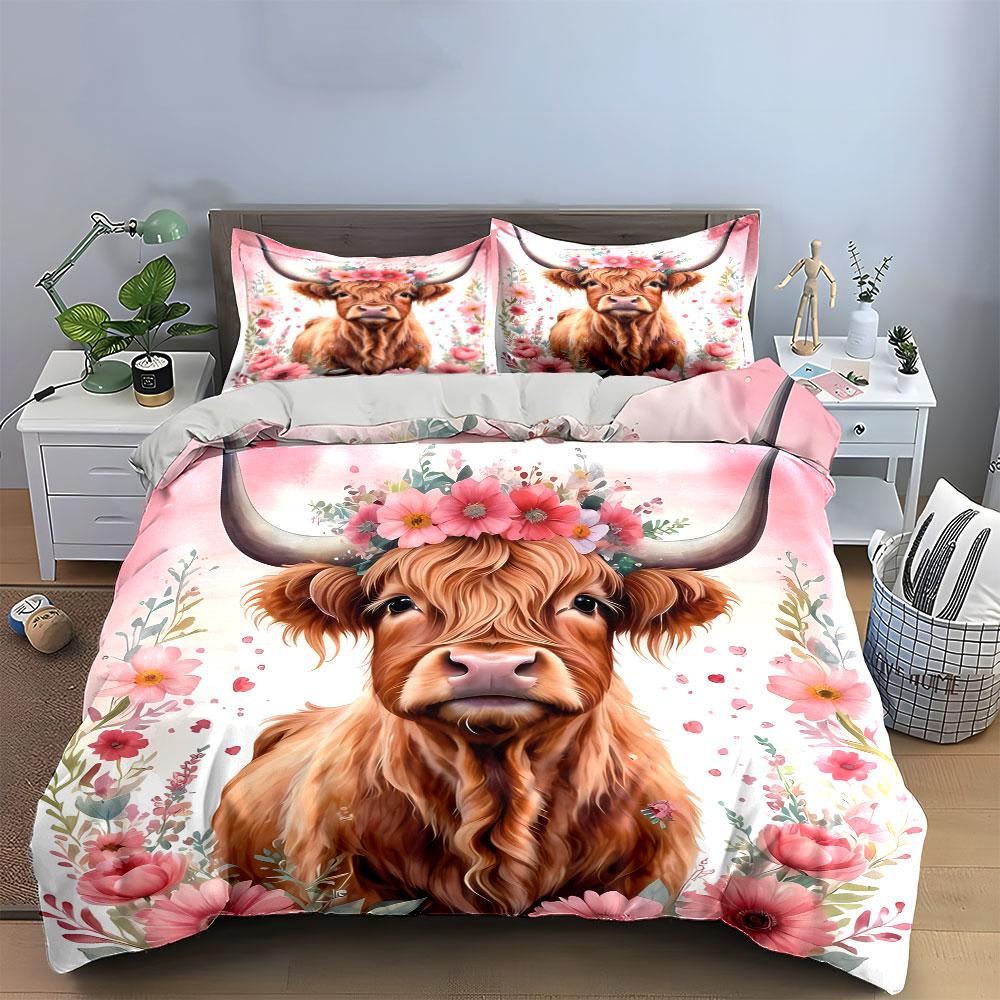 Floral Bull 3-Piece Set Decor Multiple Sizes Kid'S And Adults' Bedroom Exquisite 3Pc Bedding Set, Gift