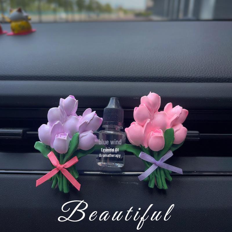 Rabbit Tulip Bouquet Car Air Freshener - Cute Stone Diffuser Ornament