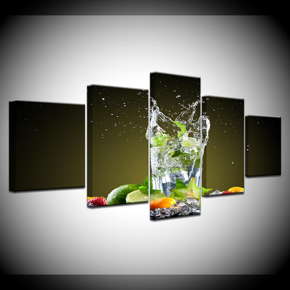 The green lemon in glass 5 piece Wallpapers modern Modular Poster art Canvas painting for Living Room Home Decor