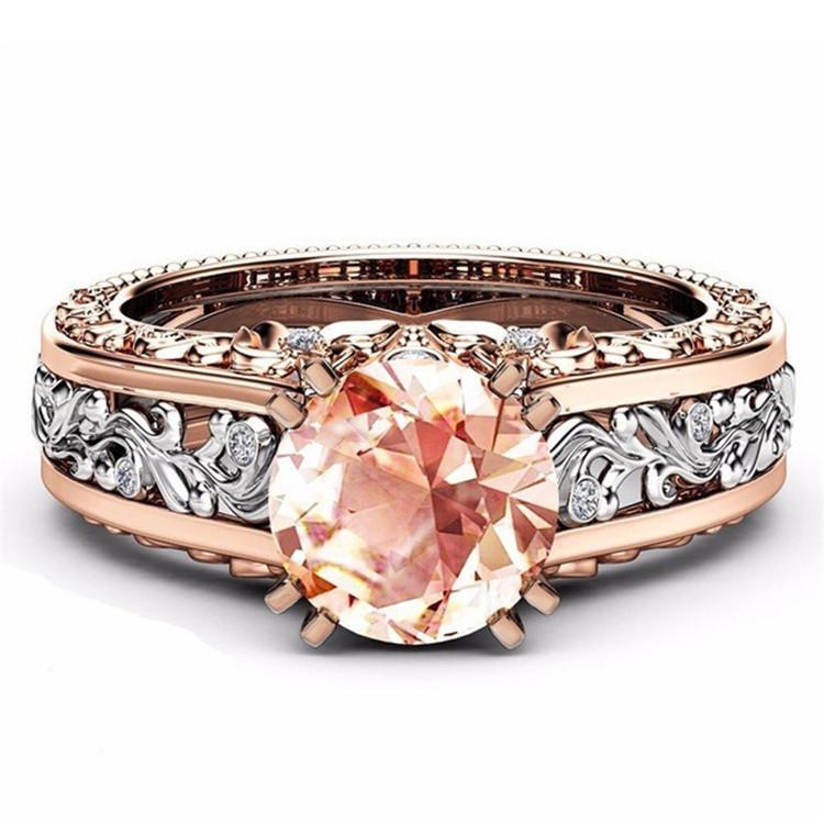 Gold-Plated 14k Rose Gold Two-Tone Ring with Champagne Gemstone and Diamonds