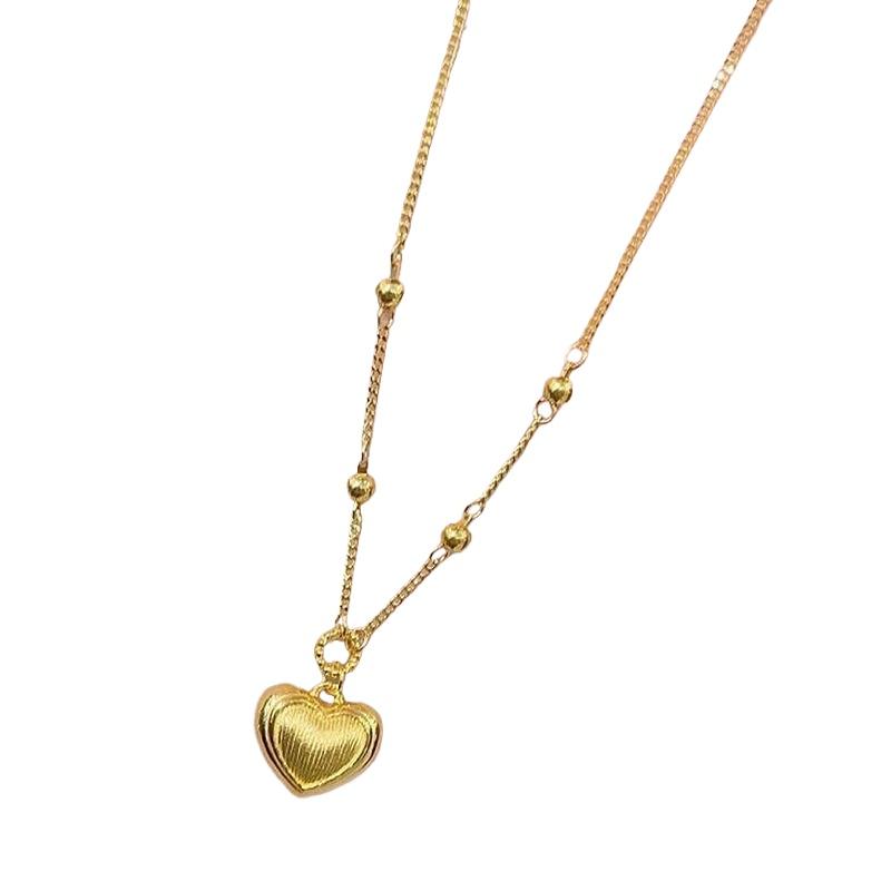Antique Gold Craftsm Brushed Heart-shaped Necklace Vintage Design New In Sweet Style Collar Chain Wedding Banquet Jewelry