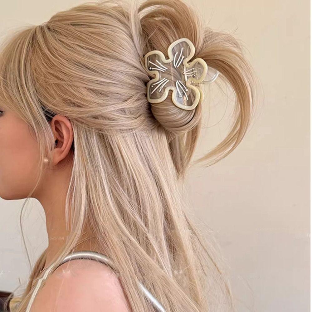 Cherry Blossom Acetic Acid Flower Shark Clip Rhinestone Transparent Hair Clip  Travel