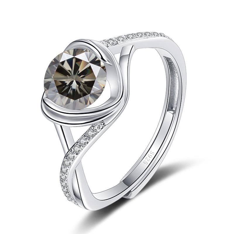 Bague Ringen Anello di Fidanzamento da Donna con Pietra Mosang Love a Croce da Un Carato Oro Puro Argento 925 Gioielli da Matrimonio Misura Regolabile