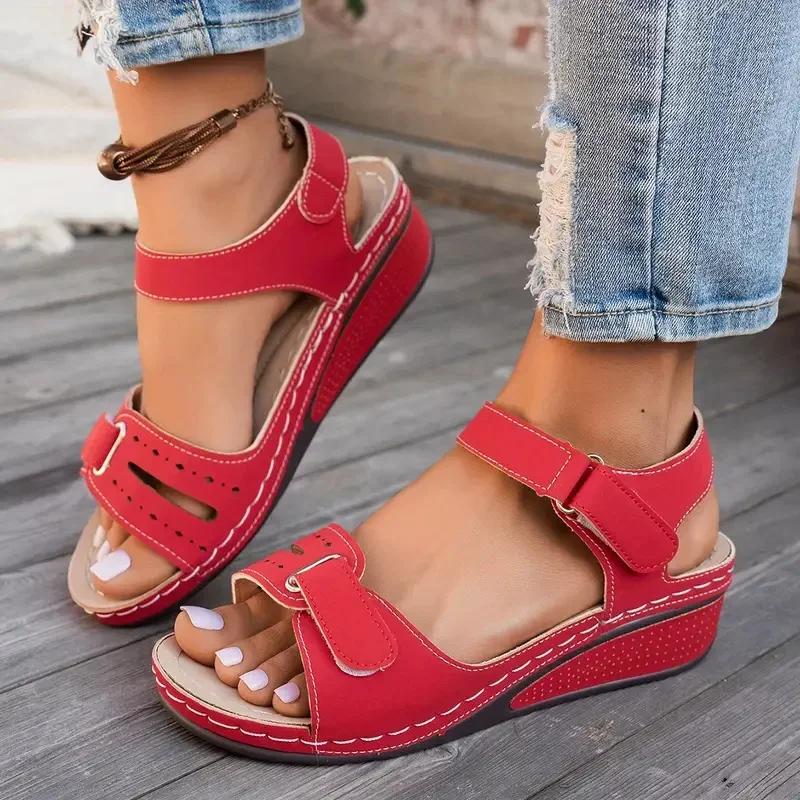 Women Sandals 2025 New Soft Sexy Wedge Buckle Orthopedic Shoes Female Summer New Open Toe Sandals Sandalias De Mujer