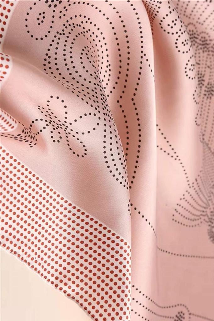 Satin Women' Scarf 70x70 - Peach Color, Silky Shine, Geometric Pattern