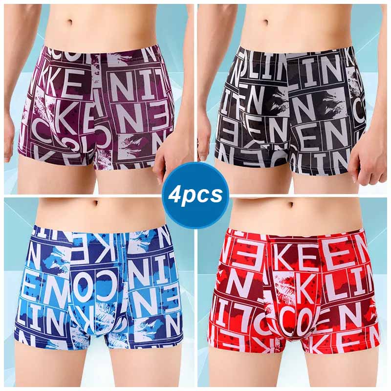 4 adet erkek külot orta bel baksır şort nefes gençlik baskı U dışbükey baksır şort
