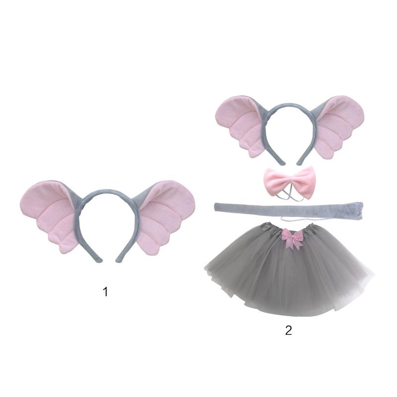1/4 Pieces Elephant Costume Set Elephant Ear Headband Tail Bow Tie Tutu Skirt for Kid Halloween Christmas Animal Cosplay