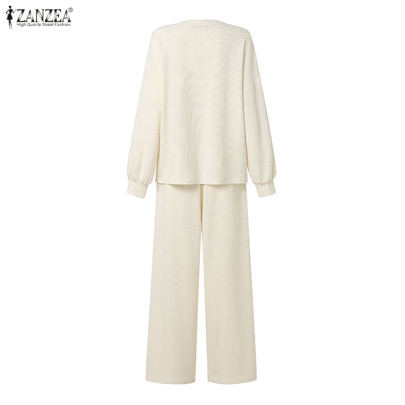 ZANZEA Women Long Sleeve Blouse and Pants Casual Two Piece Suit Sets