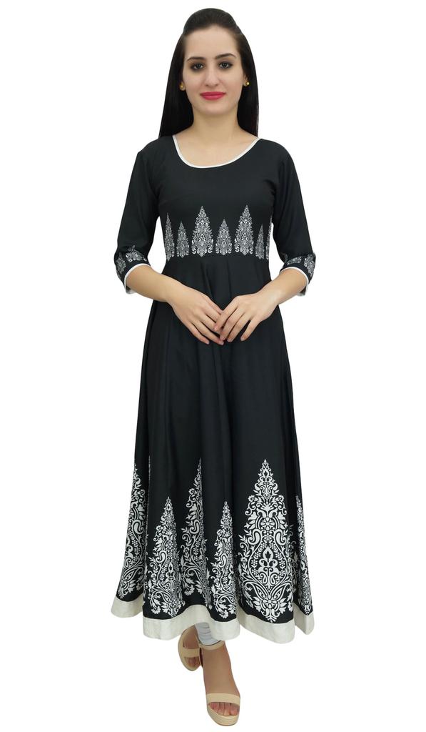 Bimba Black Casual Ethnic Kurti Long Anarkali Designer Digitally Printed
