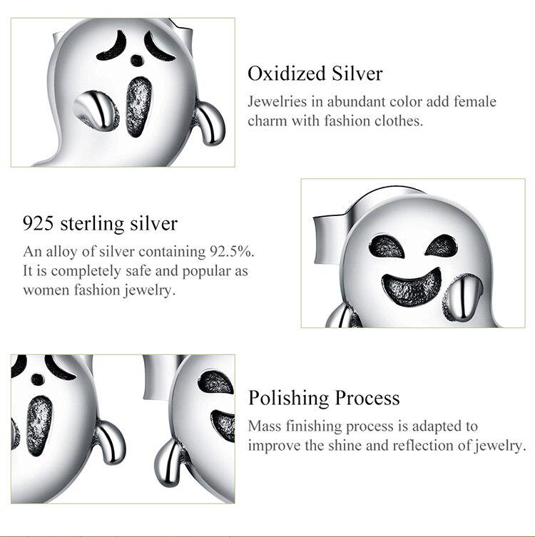 Bamoer Oxidized Silver Stud Earrings for Women Little Devil Ghost Jewelry Gift for Girl 925 Sterling Silver Jewelry