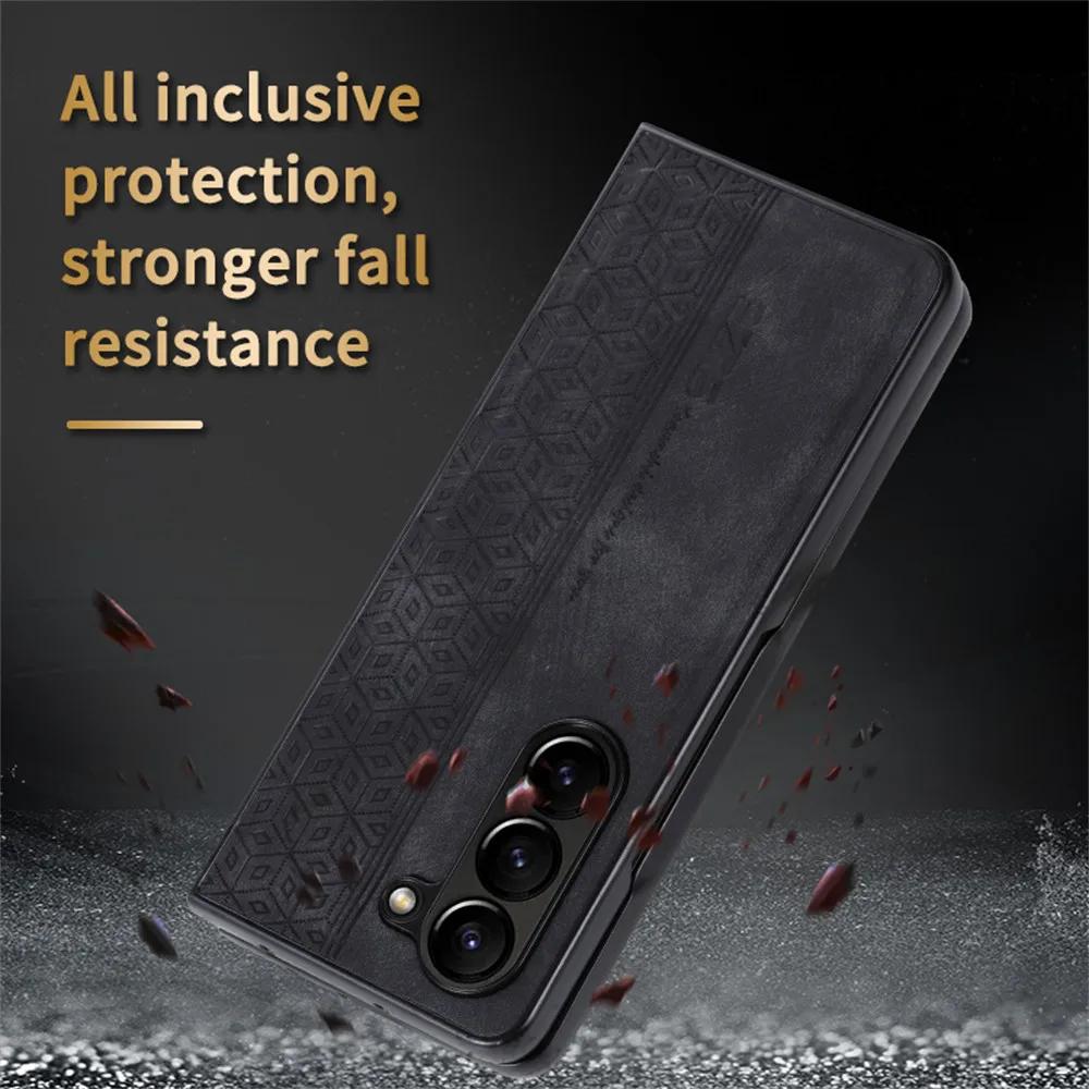 3D Embossing Case for Samsung Galaxy Z Fold 6 5 4 3 Fold6 5G Cover Soft Matte Leather Full Camera Protect Shell Fundas Coque