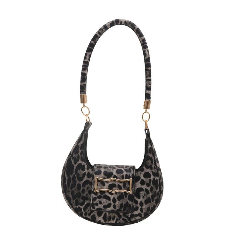 Chic Pu Leather Crescent Handbag With Leopard Print For Trendy Women Everyday Use