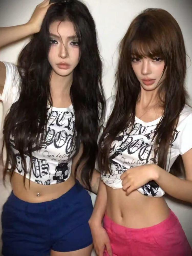 Dziewczęce koszulki Y2K Piękne Seksowne Modne Długi Styl Krótki Rękaw Sportowe Koszulki Dla Kobiet Koszulki