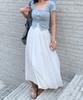 Cool Kitten Flare Long Skirt With Shirred Waist Detail (White)