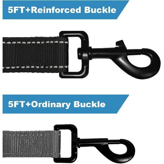 Double-Sided Reflective Dog Leash, 5 FT Padded Handle Nylon Dogs Leashes for Medium & Large Dogs Walking, Reinforced Reflective Buckle Dog Collar,