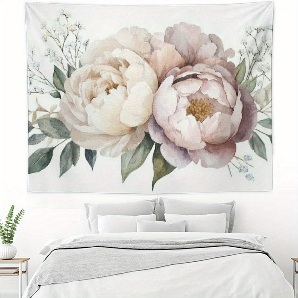 1 piece watercolor peony bouquet tapestry, polyester fabric, machine washable, suitable for living room and bedroom decoration
