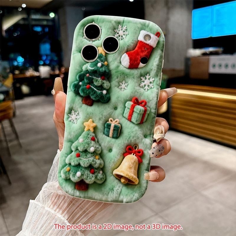 2D Flat Faux Plush Christmas Tree Printed Wavy Phone Case For iPhone 18 Pro Max 17Air 16 Pro Max 16E 17E 15 14 13 12 11 Cover
