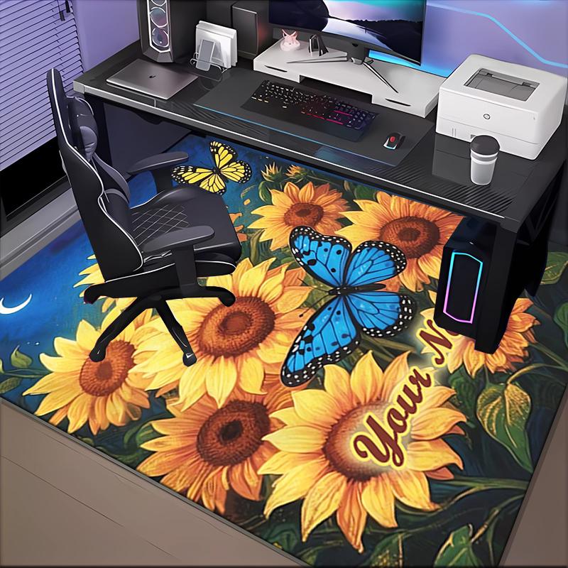 1PC Custom Name Butterfly Sunflowers Night Theme Floor Mat Ideal for Living Room, Game Rooms, Office, Bedroom Floor Mat Playful Design