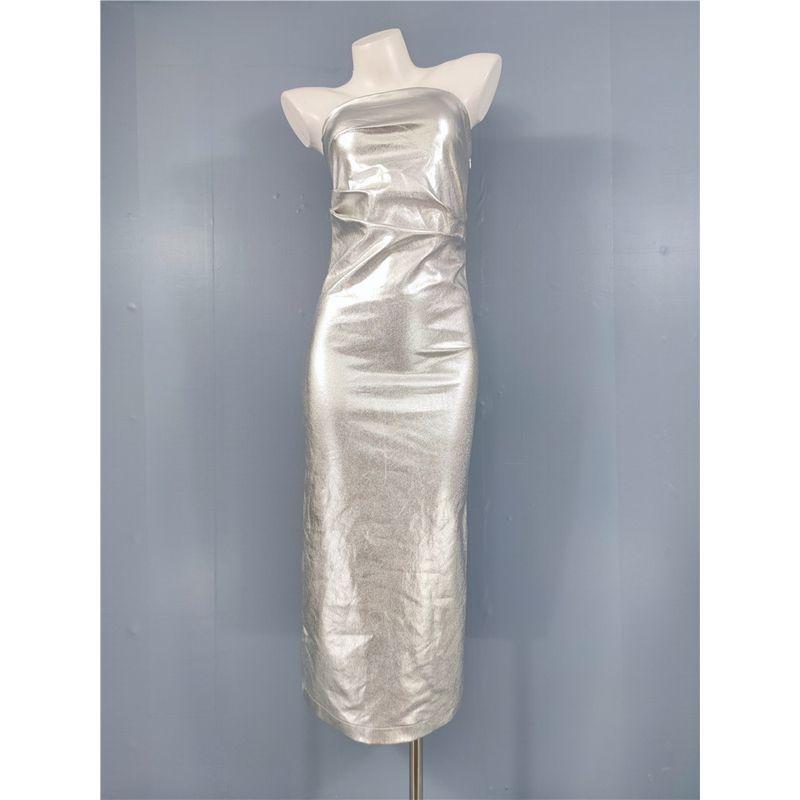 

Export Textured Annual Party Banquet Birthday Party Tube Top Glossy Fabric Silvery Shiny Dress Dress Silver L
