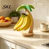 Ventilated Fruit Rack Wooden Banana Hanger, Coconut Tree Shape, with Metal Hook, Hanger Tropical Theme Stable Base Rack, for Kitchen Countertop