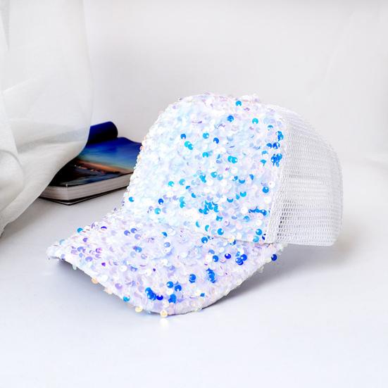 Shiny Sequins Breathable Net Stitching Extended Brim Baseball Hat Sunscreen Bright Color Stage Sun Hat Fashion Accessories