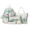 Five-piece Bag Girl Student Plaid Backpack For Junior High School Students