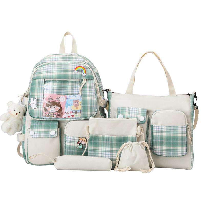 Five-piece Bag Girl Student Plaid Backpack For Junior High School Students
