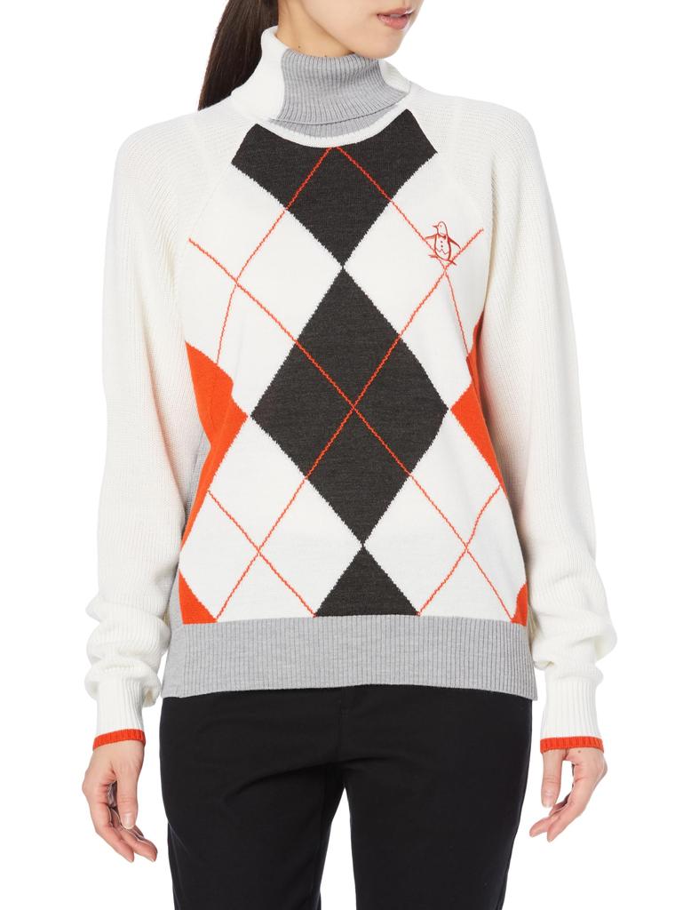 Munsingwear Argyle Turtleneck Sporty and Stylish for White Multi Women's Sweater, Golf, MGWWJL04,