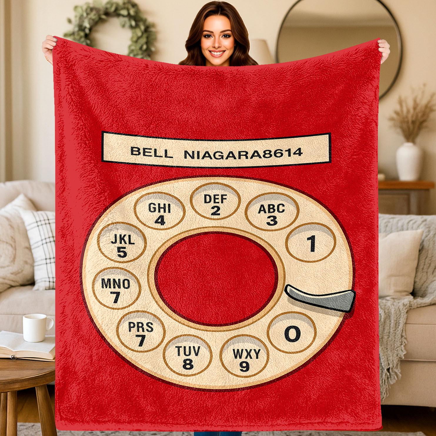 

Retro telephonethemed pattern Flannel printed blanket suitable for all seasons suitable for living room office sofa and travel 75x100cm (30x40inch)