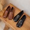 Middle-aged and Old Deep-mouth Retro Single Shoes Women's Autumn New Leather Flat-heeled Soft-soled One-pedal Round-head Mother Shoes