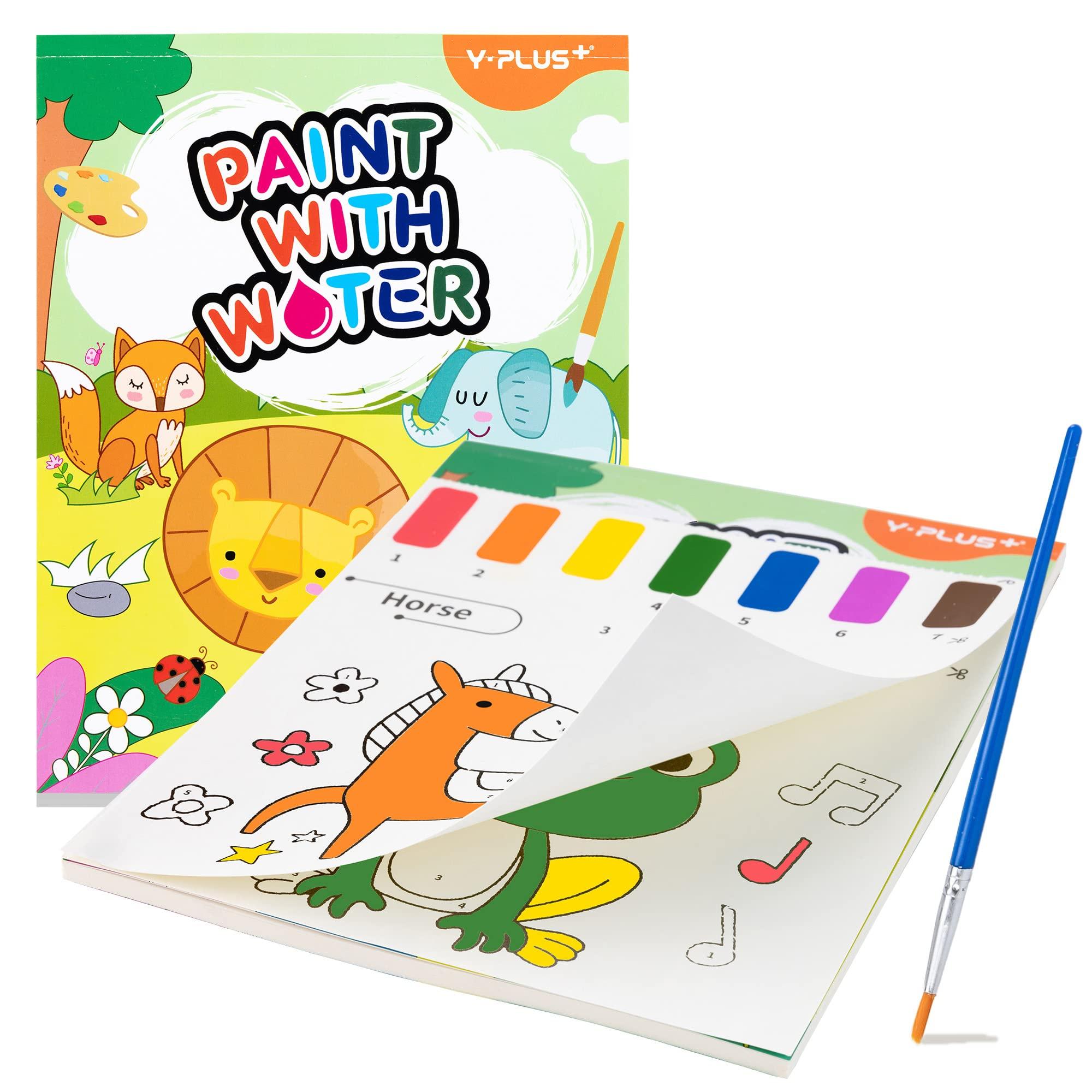 

YPLUS Watercolor Coloring Book for Toddlers, Ages 1-3, 2-4, Watercolor Paper, Reusable Coloring Book with Brush, Animal Pattern, Craft Gift