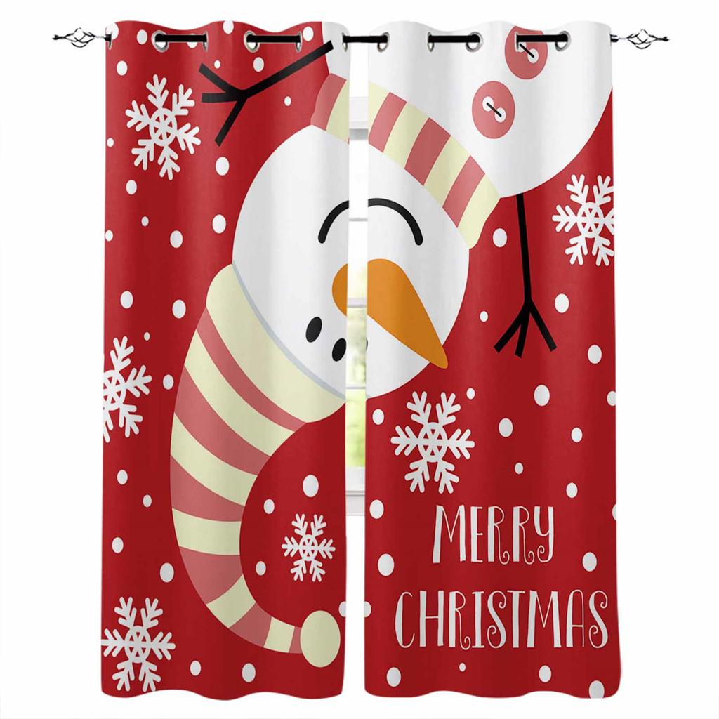 Cartoon Cute Snown Man Christmas Ball Girl Window Curtains For Kids Bedroom Living Room Bathroom Kicthen Door Hall Home Decor 2P