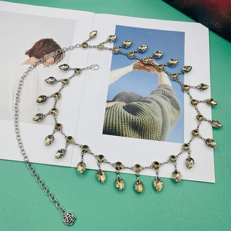 Modern Belly Dance Waist Chain With Water Crystal Dangle For Women