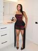 Women's Sleeveless Knit Mesh Bandeau Ribbon Bodycon Evening Dress