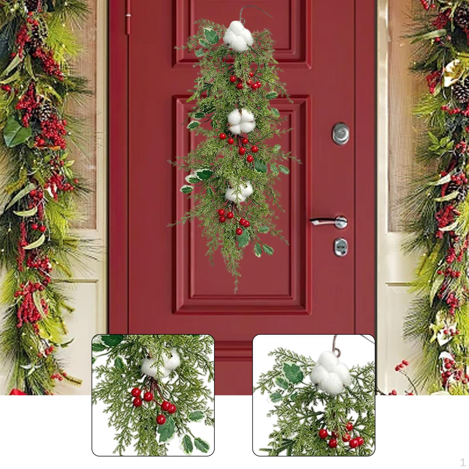 

Artificial Christmas Swag Door Realistic Hanging Garland Greenery Teardrop Wreath for Party,