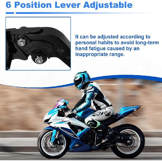 Motorcycle Short Brake Clutch Lever Adjustable for Suzuki GSXR600 GSXR750 GSXR1000 Solid Black Aluminum Alloy Handlebar Brake Lever Clutch Lever