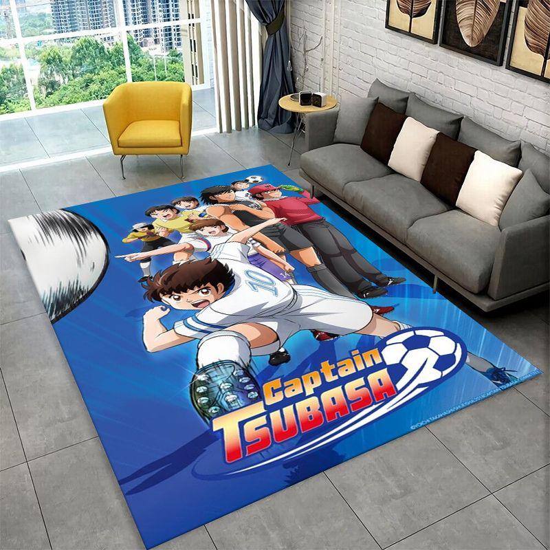 Retro Captain Tsubasa Soccer Cartoon Carpet Rug for Bedroom Living Room Sofa Doormat Home Decor,Kid Game Area Rug Non-slip Gift