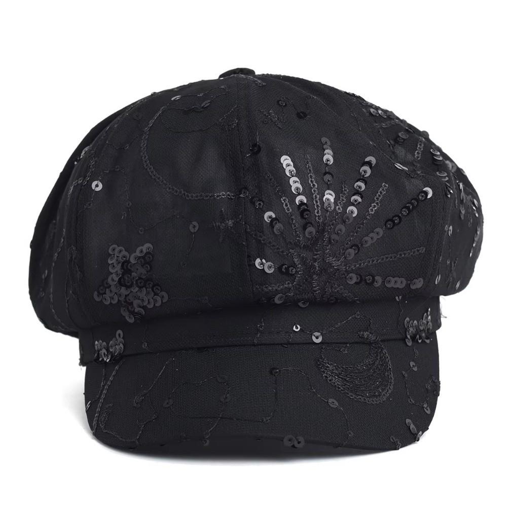 Korean Sequin Newsboy Hat Breathable Adjustable Octagonal Cap Sparkly Beret Hats Beach Travel